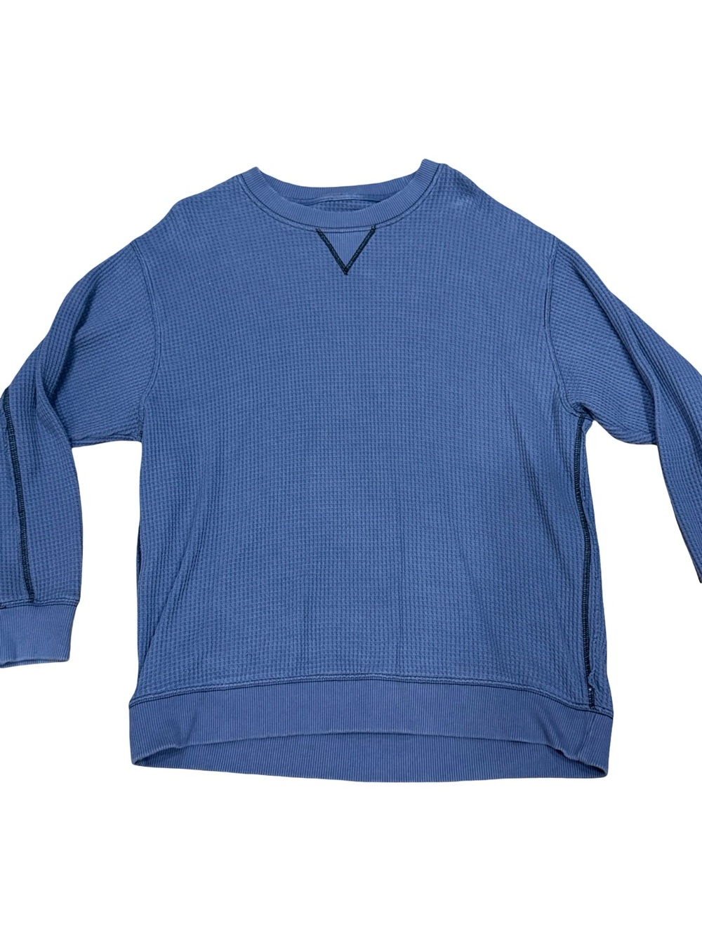 💙 Aerie Blue Waffle Knit Thermal Crewneck Top V-Stitch Size Medium - Picture 4 of 10